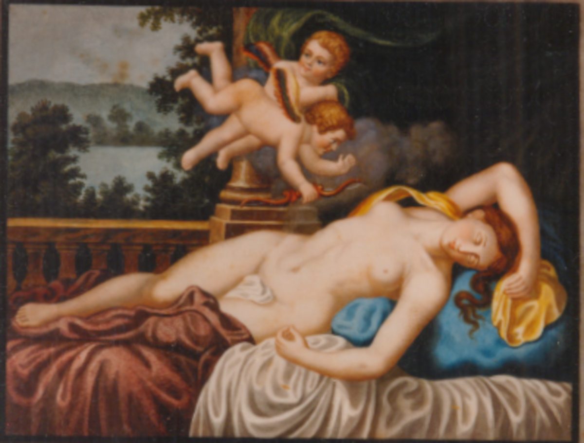 Schlafende Frau mit Amor