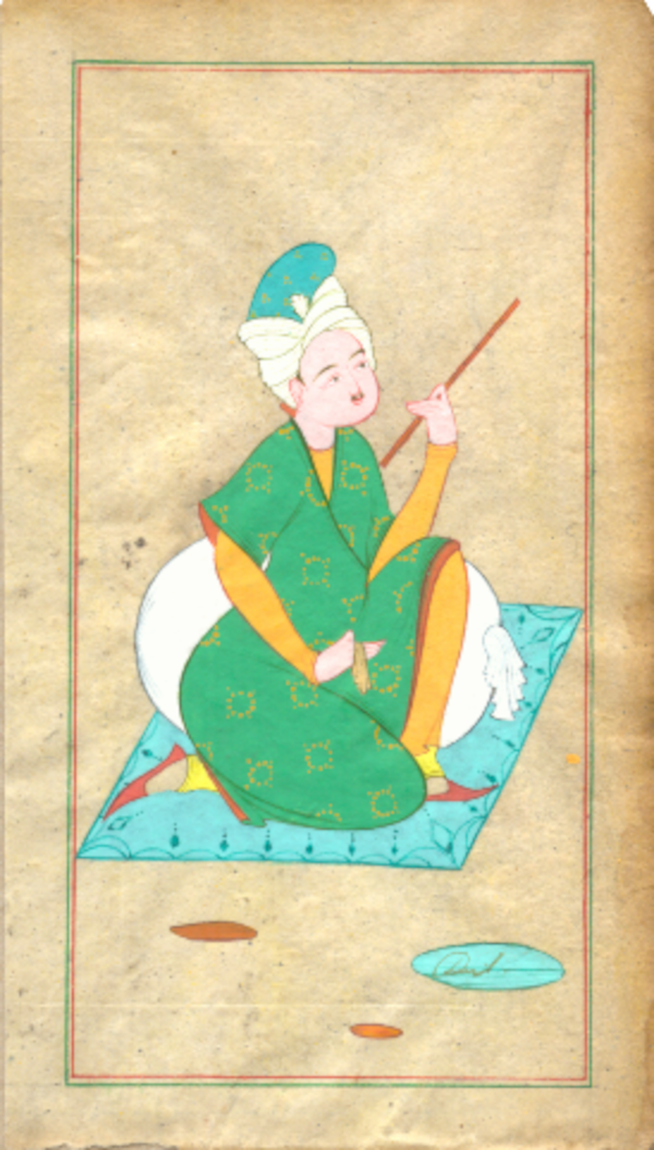 Rasul Muselmane auf Kissen sitzend